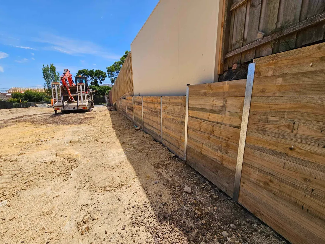 Timber-look sleeper wall on a slope
